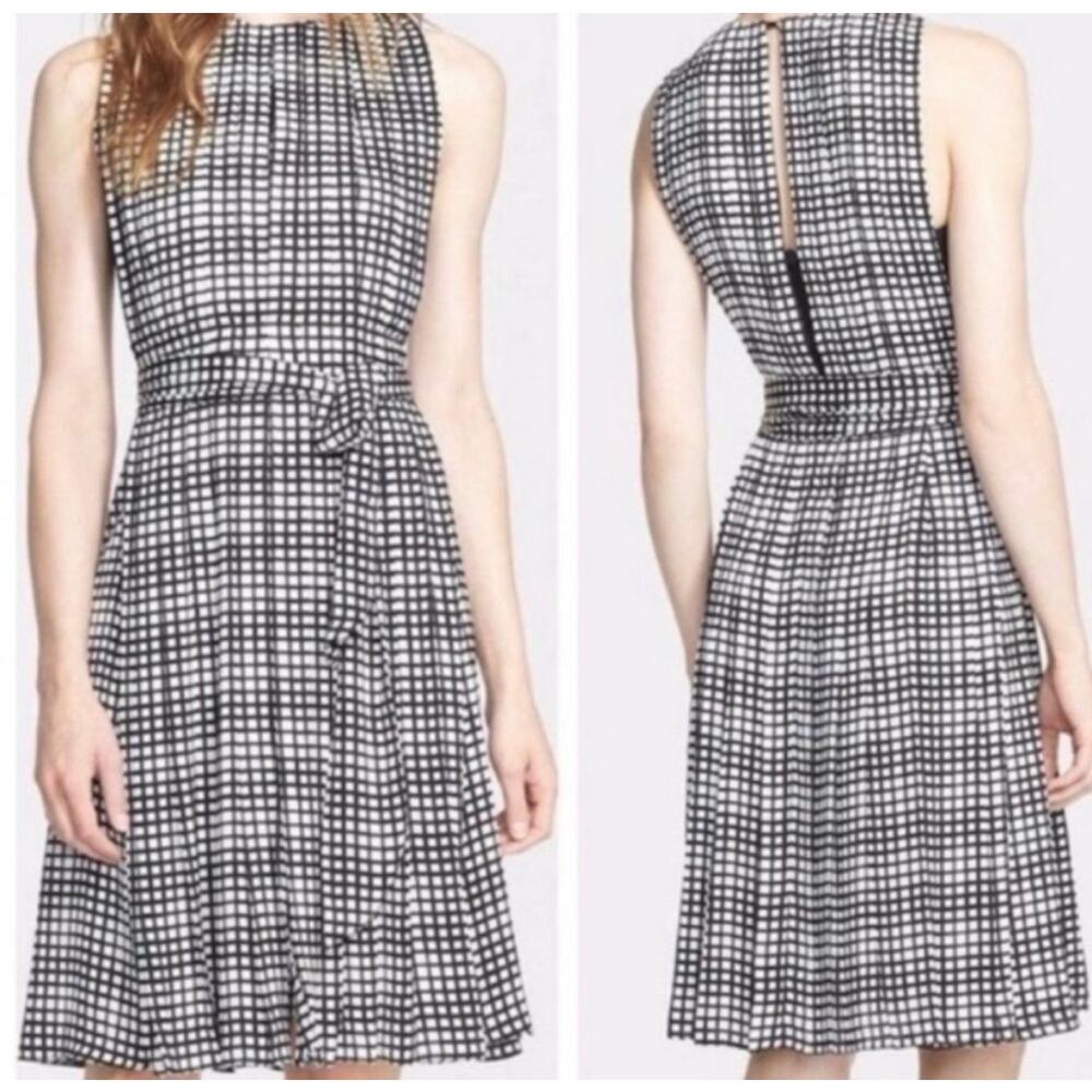 L'agence Dress Black White Check Window Pane Check Print 6 Lined